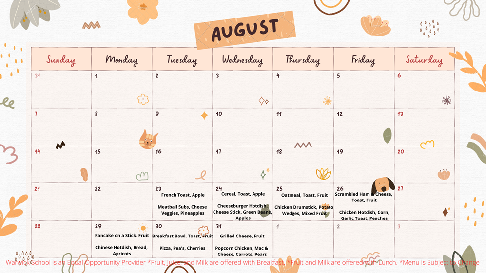 August Lunch Menu