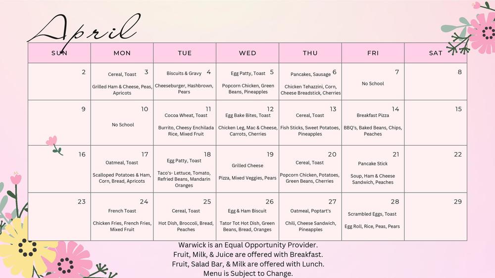 April Lunch Menu