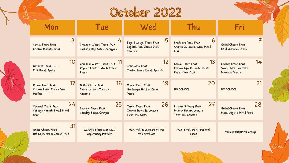 October Lunch Menu